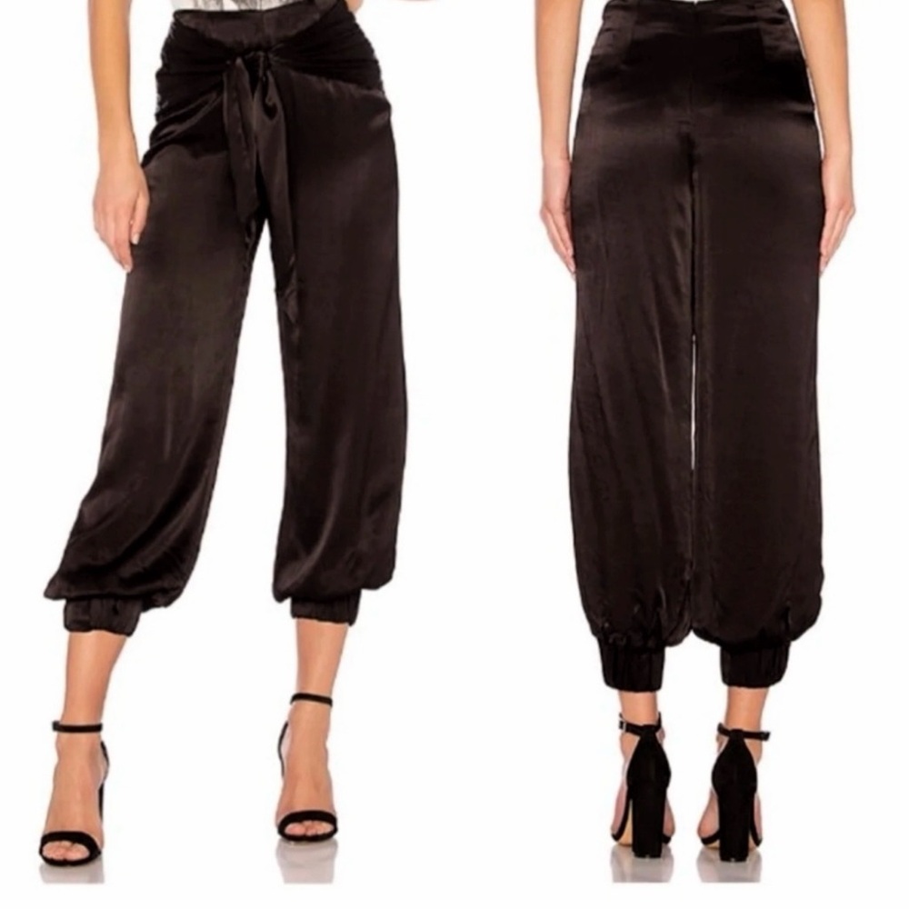 Tularosa Black Satin Cropped Drawstring Jogger Pants